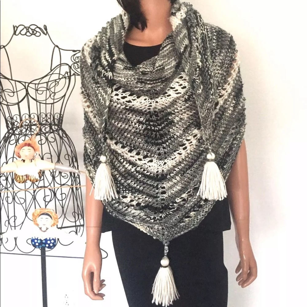 Hand Knits 2 Love Shawl Silver Tassels Designer